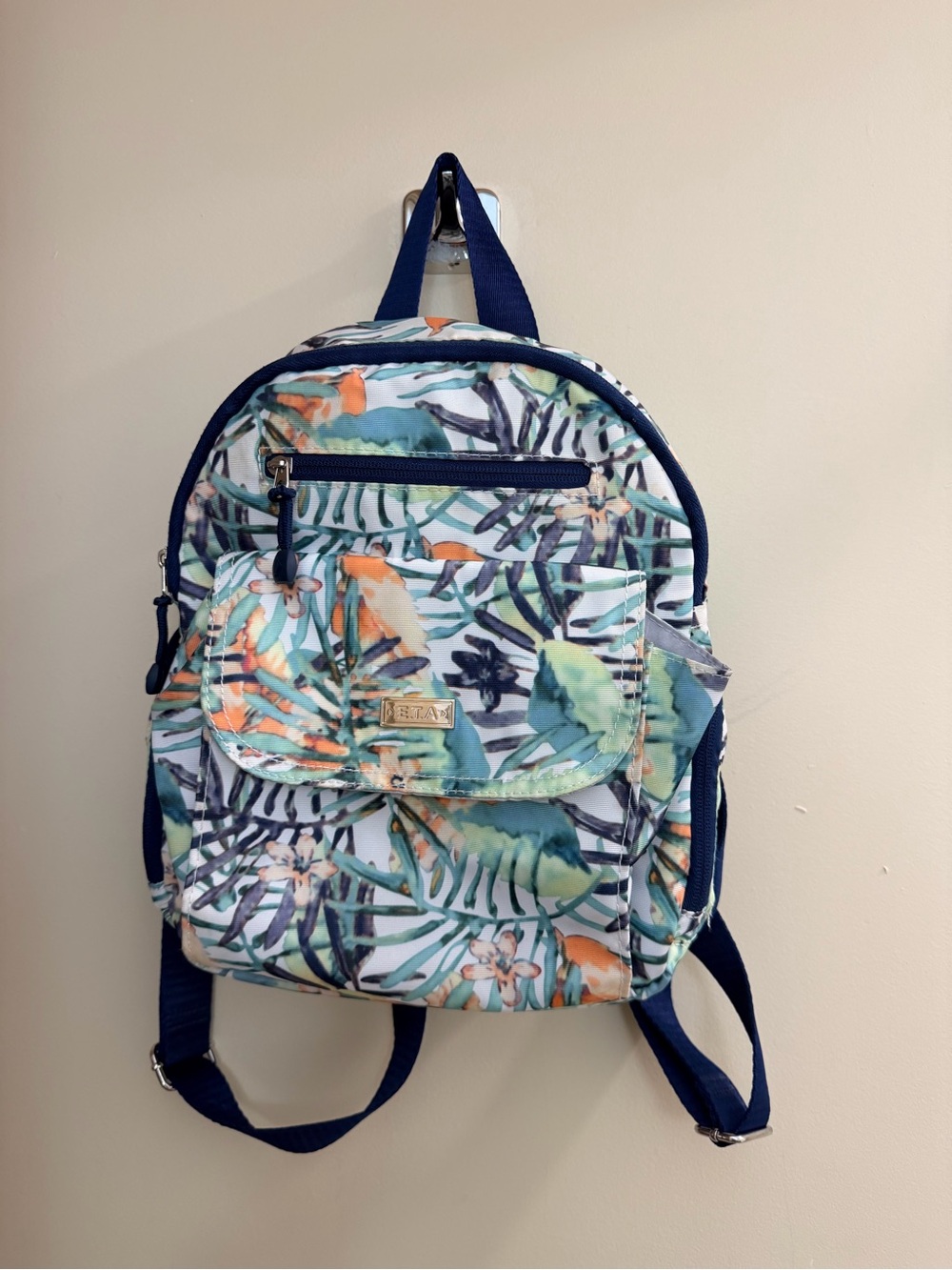 Tropical Floral Mini Backpack - Navy Trim